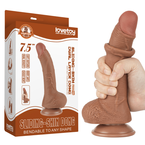 Consolador Flexible con Ventosa Pellizcable Sliding Skin 19,5 cm Brown