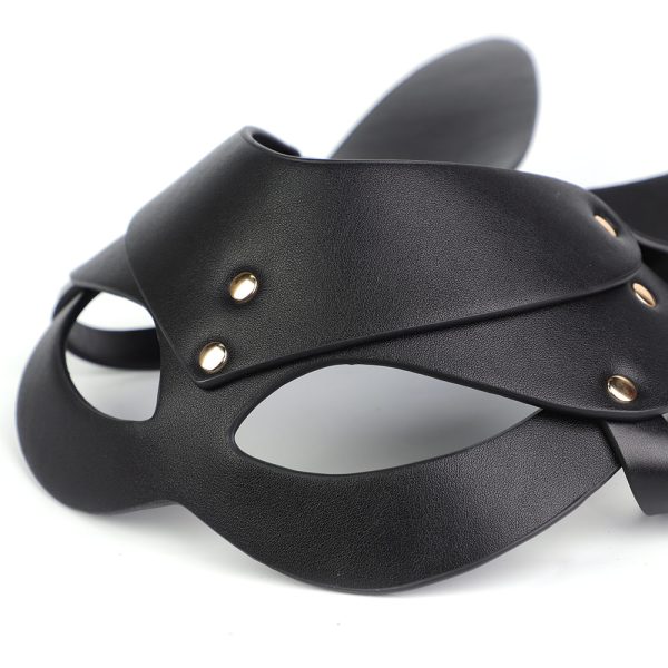 SM086-PRETO-06 Mascara Conejo Ajustable Cuero Sintético BDSM