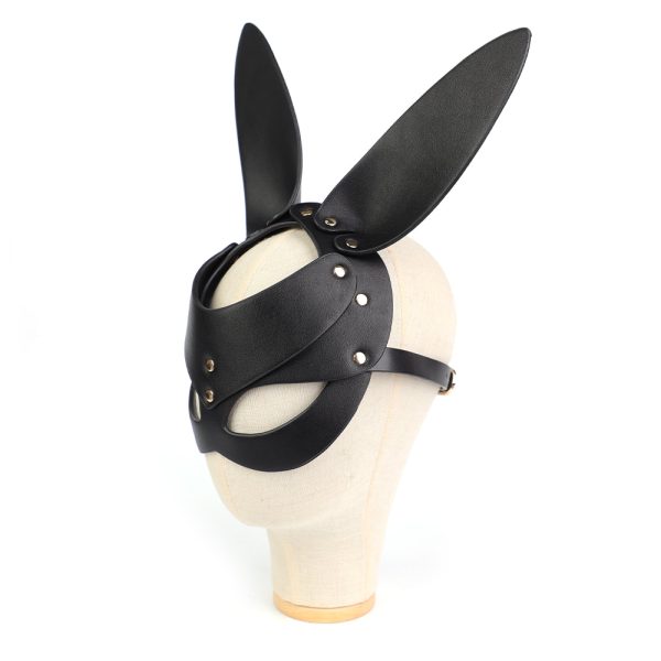SM086-PRETO-10 Mascara Conejo Ajustable Cuero Sintético BDSM