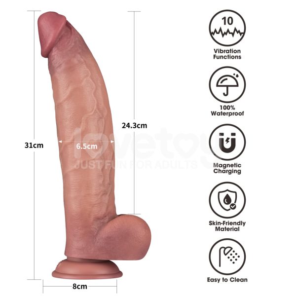 PE299-MARROM-01 Dildo Vibrador Power Cock 31 x 6,5 Carga Magnética