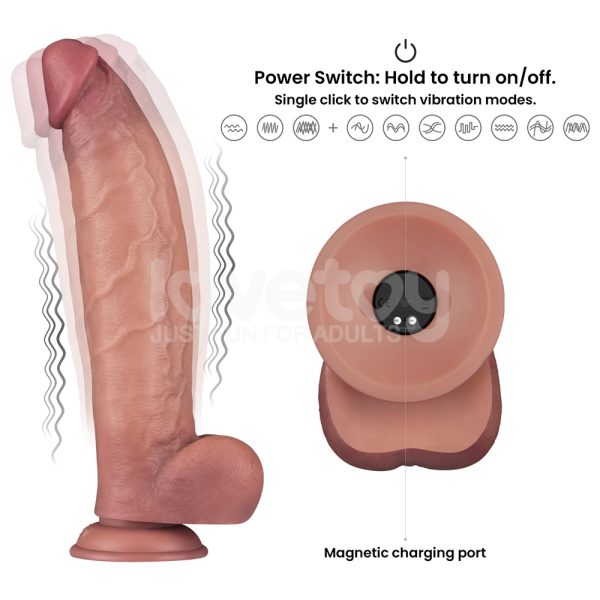 PE299-MARROM-02 Dildo Vibrador Power Cock 31 x 6,5 Carga Magnética
