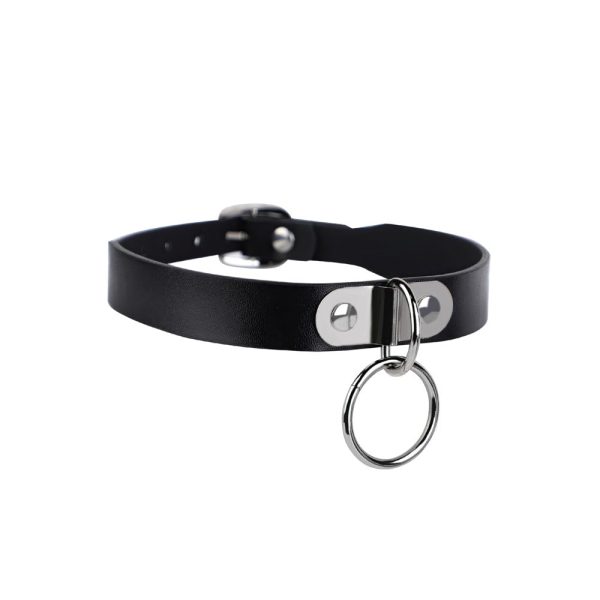 Collar Ajustable Negro con Anillo Metálico BDSM