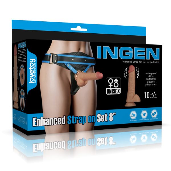 Arnés Strap-On Vibrador 8" con Consolador Recargable L/XL/2XL